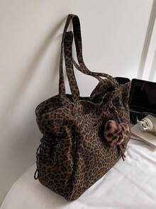 Nicekee Retro Popular Leopard Print Large Capacity Tote Bag, Niche Design Multi Pocket Shoulder Bag, Exquisite Heart-Shaped Pendant,Suitable Commuting - Multicolor - View 11