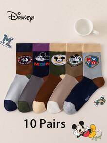1/5/10 Pairs Disney Men's Mid-Calf Socks, Maillard Color Palette Mickey Mouse, Autumn/Winter Christmas Fun Socks - Multicolor - View 23