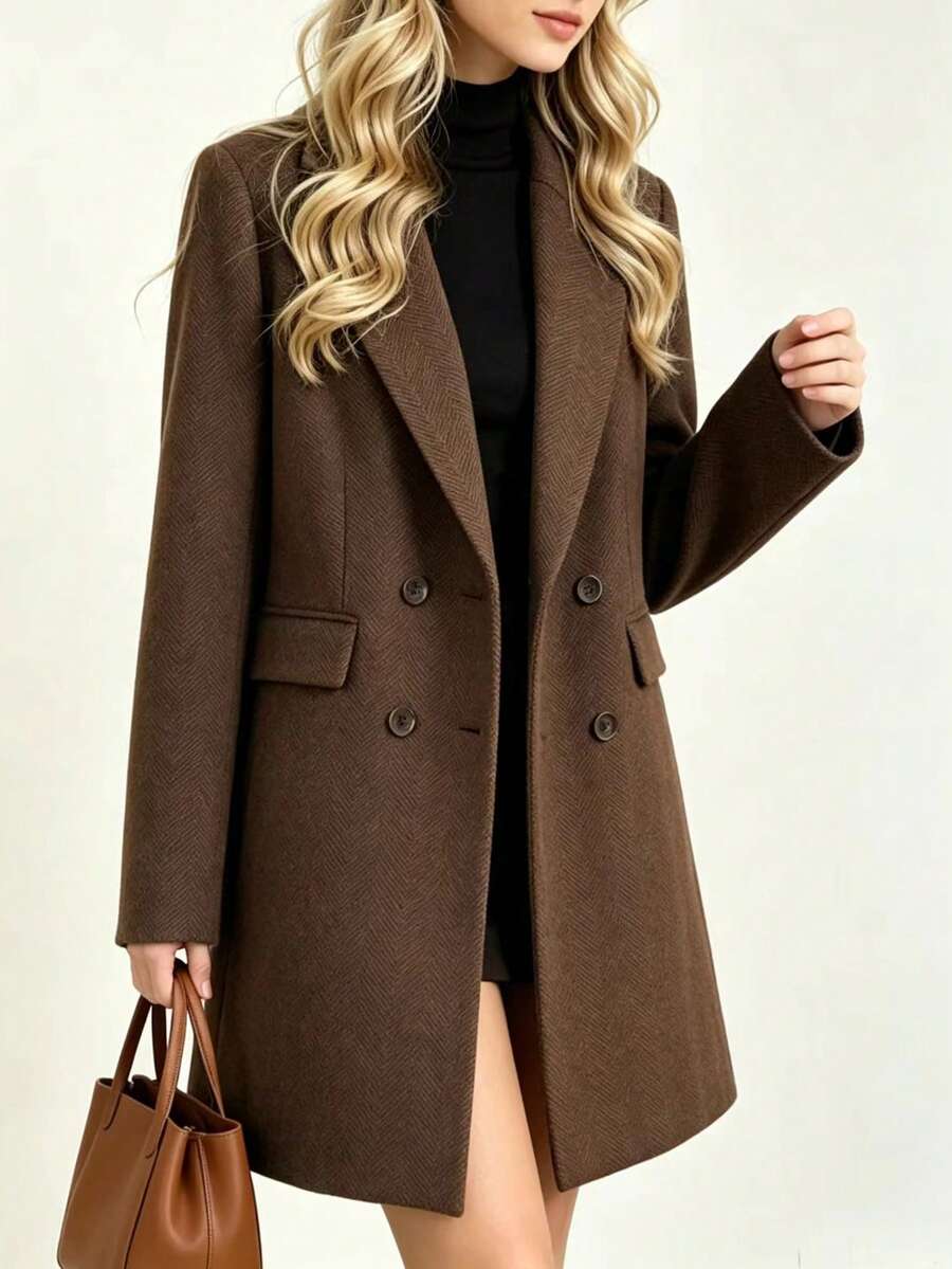 Women's Wool Coat, Mid-Length, Novel Slim Fit, Elegant, Suitable For Autumn/Winter, Women's Wool Jacket - Coffee Brown - View 1