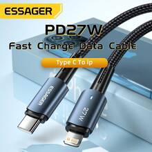 ESSAGER 20W/27W USB-C To IOS Data Cable, Fast Charging Power Digital Display, Suitable For Phone Data Transfer, Maximum Speed Up To 480Mbps - Black - View 7