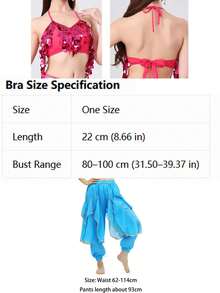 Crop Top Halter Berkilau dengan Payet Bulat dan Celana Harem Jala Berlapisan Emas untuk Latihan Tari Perut & Pemotretan Video (Tersedia dalam Berbagai Warna) - MultiWarna - View 9