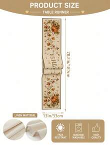 Plant Pumpkin Vine Patterned Table Flag Set, Minimalist Linen Rectangular Placemat Set For Home Use, Kitchen Table Protection Mat, Autumn Festival Party Table Accessories, Autumn Home Decoration Supplies. - Multicolor - View 16