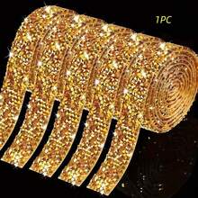 1 Roll Shiny Gold Rhinestone Trim - Luxurious And Charming Decorative Strip, Suitable For Wedding Dresses, Jewelry Making, Home Decor, Party Outfits - Easy To Apply, Adhesive Backing, No Glue Needed - Perfect For Crafts - A - View 13