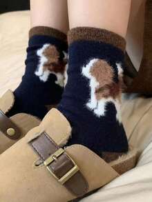 4 Pasang Kaos Kaki Longgar Gaya Korea Motif Kartun Lucu Anak Anjing Berbulu, Cocok untuk Musim Gugur/Dingin, Warna Kontras - MultiWarna - View 6