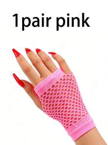 Women's Short Thumb Hole Fishnet Mesh Gloves, Neon Grid Decor Party Gloves, Sexy Elastic Mesh Design, Multi-Color Multi-Style, Suitable For Nightclub, Punk Style Events And Party Essential - Multicolor - View 13