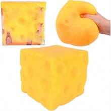 1pc Realistic Cheese Block Squishy Stress Relief Toy, Yellow Pitted Texture Slow Rebound TPR Squeeze Fidget Toy, Simulated Food Anxiety Relief Hand Toy, Desktop Aesthetic Decor Ornament, Party Favor Gift Bag Filler - Multicolor - View 7