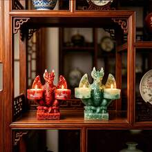 1PC Natural Amethyst Crystal Dragon Statue, Double Candle Holder Figurine, Reiki Healing Feng Shui Decor, Home & Office Desktop - Resin Fire Dragon Figurine - View 8