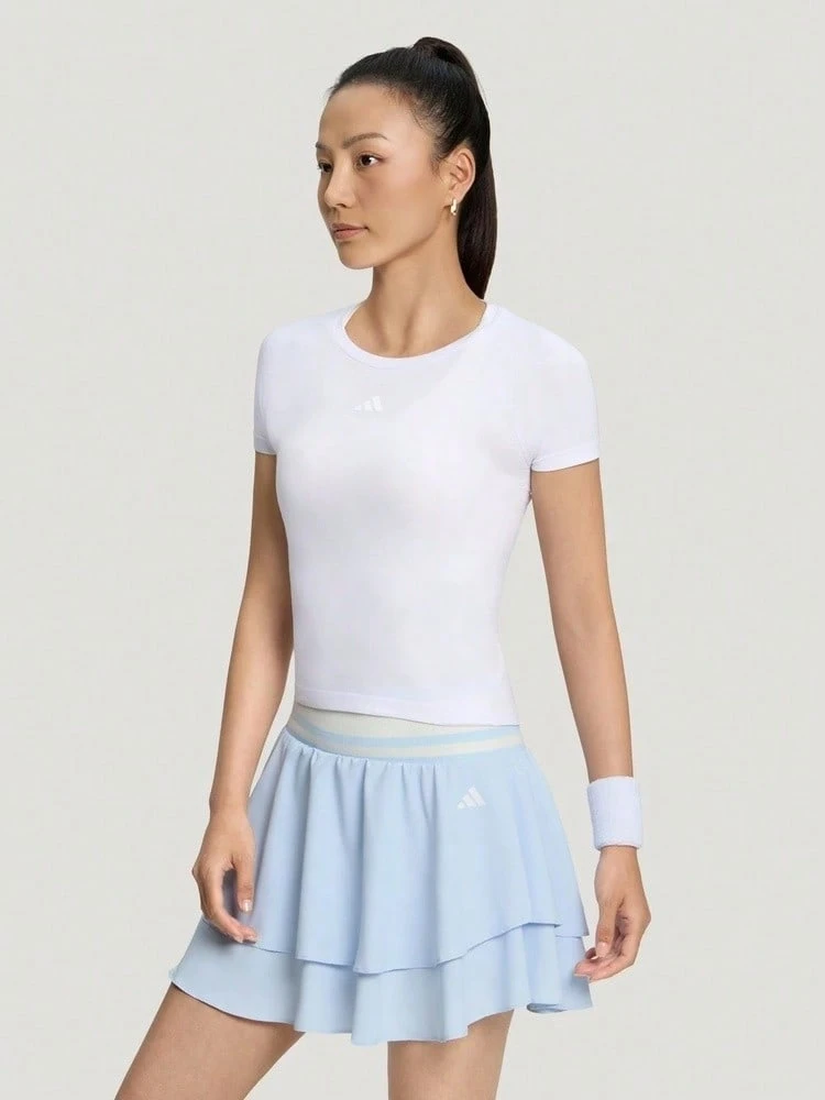 Adidas Women's SEAMLESS SS TEE Short Sleeve T-Shirt Knit Collarless Short TLF5030 - White - View 1