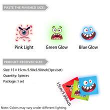 3pcs Glow-In-The-Dark Cartoon Monster Face Stickers, Waterproof Self-Adhesive Trash Can Decor Stickers, Funny Glowing Wall Decals, Creative Gift - 3-pack Glow-in-the-dark Trash Can Stickers - View 6