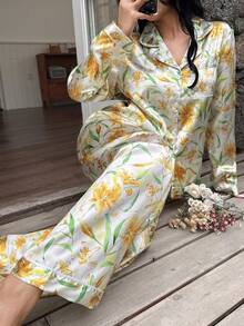 2pcs/Set Women's Floral Long Sleeve Long Pants Pajama Set - Multicolor - View 4