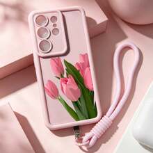 1 buah Casing Ponsel Pelindung Minimalis TPU Tebal Anti Jatuh Motif Tulip Merah Muda dengan Aksesori Tali Tangan yang Dapat Dilepas Cocok untuk Penggunaan Sehari-hari Anak Perempuan Serbaguna Kompatibel dengan Galaxy S26/S25/S24/S23/Galaxy A17/A57/ Y17S/ A3X/ A40 dan Honor 200/ Smart 8/ G22 Model Android - Berwarna merah muda - View 4