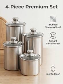 不鏽鋼密封儲存罐 透明玻璃蓋咖啡/糖/茶/香料容器 多用途廚房儲藏室與食品儲存 - 銀色 - 查看 4