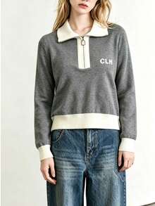 Zip-Up Long Sleeve Knit Cardigan, Versatile Knit Sweater - Dark Grey - View 6