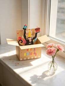 1pc Funny Birthday Pop-Up Card, 3D Design Humorous Monkey Birthday Card, Blank Back For Writing, Comes With Envelope/Handle, Unique Gift For Friends, Also Suitable For Birthday Party Decoration Or Christmas Card - Multicolor - View 4