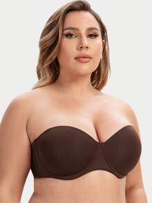 MELENECA Sujetador sin tirantes para mujer para busto grande, con efecto alisante en la espalda, de talla grande con aros - Café integral - Ver 3