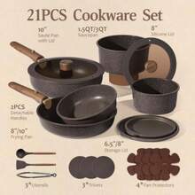 21pcs Pots And Pans Set Non Stick, Detachable Handle Cookware Ultra Nonstick, Space Saving, Dishwasher And Oven ,  Kitchen/Apartment/Camping/RV/ Traveling Cooking Sets - View 2