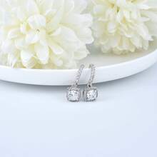 BRLINEY Sterling Silver Dangle Hoop Earrings For Women - Classic Hypoallergenic Round Cubic Zirconia Dangling Earring Gifts For Her Wife Mom ﻿ - Silver - View 4