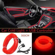 1pc 3M Car EL Glowing Wire, Low-Key Creative Minimalist Design, USB Plug And Play, Easy To Install, Soft Light Car Interior Decoration, Essential Fashion Accessory For Car Owners, Suitable As Holiday Gift For Car Enthusiasts - A - View 1