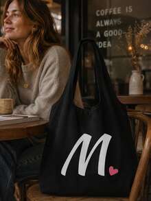 Pink Heart Letter A-Z Pattern Vest-Style Shoulder Bag, Women's Casual Canvas Tote Bag, Suitable For Vacation, Beach And Daily Life, Perfect Gift For Women, Mothers, Teachers, Friends And Bridesmaids, Large Capacity Bag, Students, Back To School Season, Portable Casual Storage Tote Bag, Multi-Functional Shopping Bag, Novel Design, Large Capacity, Ideal For Shopping, Shoulder Bag, Tote Bag, Lunch Bag, Lunch Box And More. - Multicolor - View 7