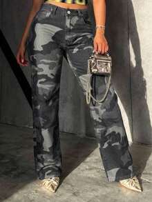 Celana Jeans Boyfriend Wanita Model Lurus Longgar Gaya Vintage dengan Efek Lusuh - Hijau Tentara - View 1