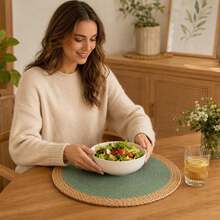 4/6pcs Round Dual-Color Woven Placemats, Thick Anti-Slip Heat-Resistant Table Mats, Durable Hemmed Polypropylene Washable Dining Mats, Suitable For Kitchen Dining Table, Autumn Home Decor, Daily Dinner, Party, Banquet Home Use - Green - View 7