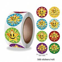 500pcs(1 Roll) Star & Smiling Face Stickers, Encouragement Reward Stickers Suitable For Teachers, Parents, Schools, Learning, First Day Of School - Multicolor - View 9