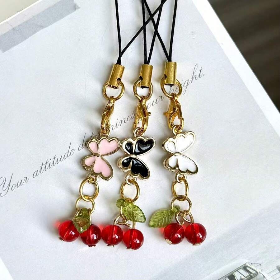 1pc Cherry Butterfly Phone Charm Pendant, Universal Smartphone, Minimalist Healing Small Accessory, Can Decorate Keychain Bag
