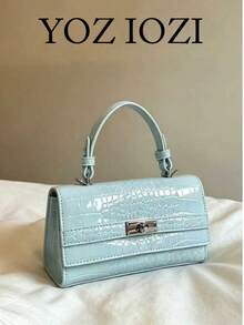 Japanese & Korean Style Niche Design INS Style Commute Outing Daily Shopping Vintage Handbag For Women, Elegant Handbag, Minimalist Fashion Textured Versatile Shoulder Crossbody Bag - Baby Blue - View 1