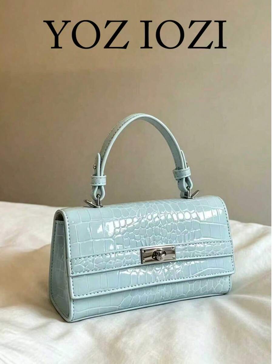 Japanese & Korean Style Niche Design INS Style Commute Outing Daily Shopping Vintage Handbag For Women, Elegant Handbag, Minimalist Fashion Textured Versatile Shoulder Crossbody Bag - Baby Blue - View 1