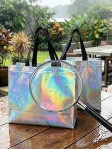 1-12pcs Large 12.6 Inch Holographic Non-Woven Gift Bags, Suitable For Weddings, Birthdays, Christmas - Multicolor - View 2