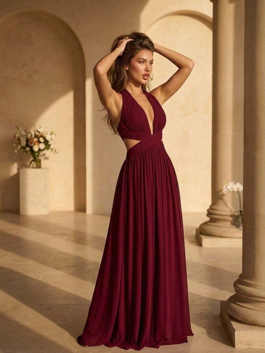 Party Dress For Bridesmaid And Graduation. - Rust Brown - View 1