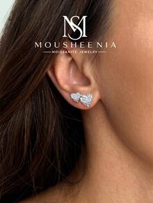 MOUSHEENIA Unique Multi Shape Moissanite Cluster Stud Earrings 925 Sterling Silver Gold Plated Heart Emerald Princess Cut Cluster Earrings Gift For Women - Heart-shaped - View 4