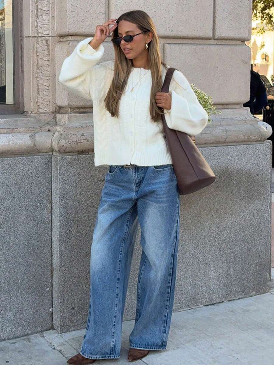 Women's New French Vintage Gentle Style White Long Sleeve Knit Cardigan - White - View 1