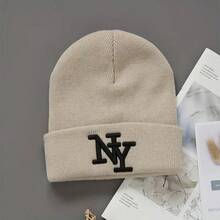 New Embroidered New York Winter Unisex Knit Hat, Warm Soft Fashion Versatile Beanie - Multicolor - View 6