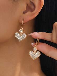 1 Pasang Anting Tusuk Berbentuk Hati untuk Wanita - Yellow Gold - View 1
