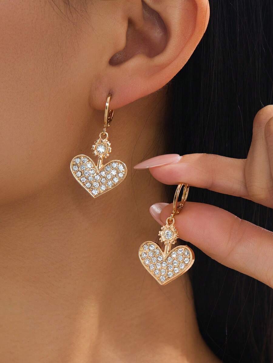 1 Pasang Anting Tusuk Berbentuk Hati untuk Wanita - Yellow Gold - View 1