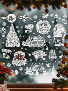New 9pcs Christmas Window Stickers Set, Includes Clock, Snowman, Snow House, Christmas Tree And Decorative Glass Stickers, Suitable For Window Display, Patterns Include Snowman, Snowflake, Christmas Tree And Castle - Multi-color - View 4