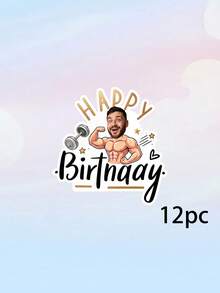 8/12/16件客製化照片肌肉男生日快樂橫幅，個性化健身房健身拉幅，舉重啞鈴主題派對橫幅 - 彩色 - 查看 9