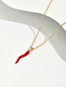 1pc Adjustable Red Italian Horn Pendant Necklace, Suitable For Women's Daily Wear - Multicolor - View 2
