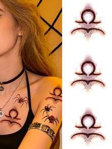 Tattoo Stickers, 3sheets/Set, Halloween Dark Style 12 Zodiac Signs Temporary Tattoos, Easy To Apply And Remove, Gradient Vein Pattern Halloween Costume Stickers, Suitable For Couples, Ideal Gift. - Brown - View 20