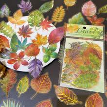 50Pcs Clear PET Gold Foil Leaf Stickers, Transparent Autumn Multicolor Maple Ginkgo Leaves With Golden Vein Decals, Waterproof Self-Adhesive Stickers For Junk Journal Scrapbook Card Envelope DIY Decor - 50pcs/set - View 11