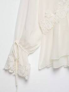 DEEKA Autumn New Women's European And American Style Fashion Minimalist Versatile Contrast Lace Blouse - Beige - View 7