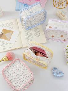 1 Buah Kantong Penyimpanan Mini Motif Bunga Berbentuk Hati, Tas Kosmetik & Pembalut Portabel. Cocok untuk Kosmetik, Hadiah Luar Biasa untuk Perjalanan & Kembali ke Sekolah. - MultiWarna - View 3
