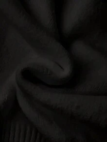 كارديجان صوف محبوك مضلع بياقة على شكل حرف V وجيب للنساء مقاس كبير، كارديجان صوف طويل الأكمام، شتوي - الأسود - مشاهدة 3