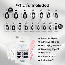 Beetles Black Cat Eye Press-On Nails, Short Almond Fake Nails With White Polka Dots, Nail Glue & Adhesive Tabs, 10-Minute DIY Manicure Kit - Short Almond Black Cat Eye - 查看 10