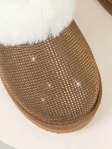 Women's Comfortable Soft Sole Autumn/Winter Slippers, Fleece Lined Warm Round Toe Low-Top Slip-On Thick Sole Bedroom Slippers - Brown - View 7