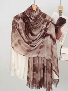 1pc Tie-Dye Fashion Scarf, Women's Muslim Hijab, Lightweight & Breathable, Elegant Outerwear, Beach Sun Protection Shawl - Multicolor - View 7