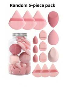 Random 5-Piece Makeup Sponge Set, Random Packaging Bottle/Bag; Includes A Complete Set Of Makeup Tools: 3 Regular Makeup Sponges, 3 Mini Makeup Sponges, 3 Powder Puffs, 3 Mini Powder Puffs, 3 Mini Finger Cushion Powder Puffs. Multi-Color Makeup Sponges, Latex-Free Material, Dry And Wet Use, Also Suitable As Dedicated Makeup Application Tool For Creamy Foundation, Compatible With Liquid Foundation, Cream Makeup And Loose Powder, Creating A Flawless Makeup Effect - Multicolor - View 7