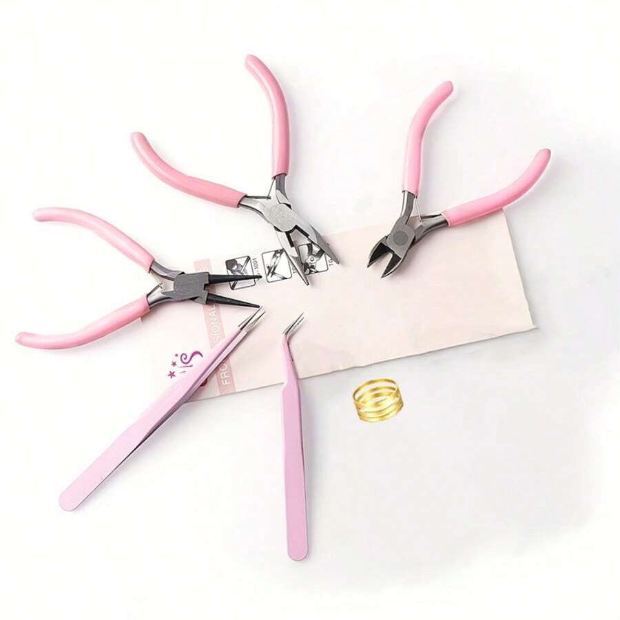 KLONKEE 3/5/6pcs Pink Tool Set: Pliers, Pink Tweezers, Open-End Tools For Various Jewelry Making And Repair, Suitable For Jewelry Beading Tools