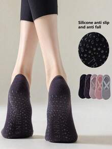1/2/3/5 Pairs Women's Short Socks, Non-Slip Silicone Bottom Grip Socks, Cross-Strap Indoor Yoga Socks, Dance & Fitness Socks - Multicolor - View 4